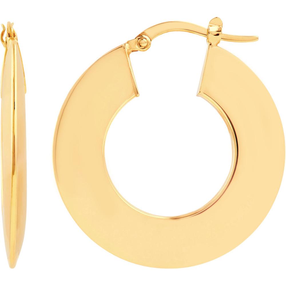Olas d'Oro - 14K Yellow Gold Wide Triangular Tube Round Hoop Earrings - 3.26 Grams