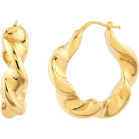 Olas d'Oro - 14K Yellow Gold Wide Twist Puff Hoop Earrings - 6.30 Grams Total Weight