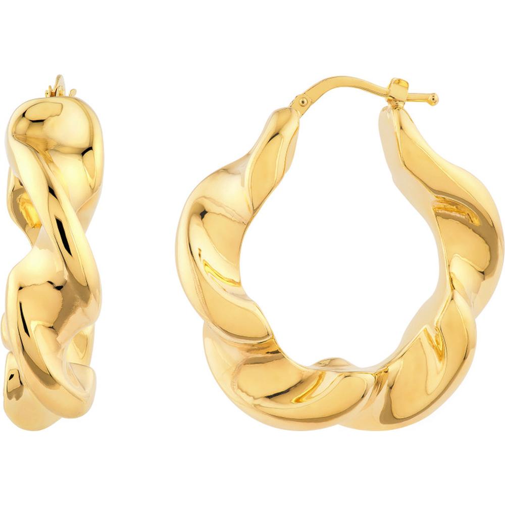 Olas d'Oro - 14K Yellow Gold Wide Twist Puff Hoop Earrings - 6.30 Grams Total Weight