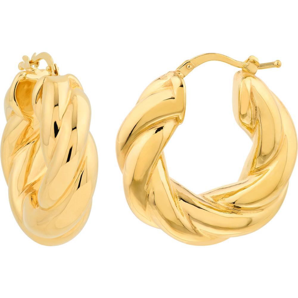 Olas d'Oro - 14K Yellow Gold Wide Twisted Puff Hoop Earrings Lightweight, Sculptural Design