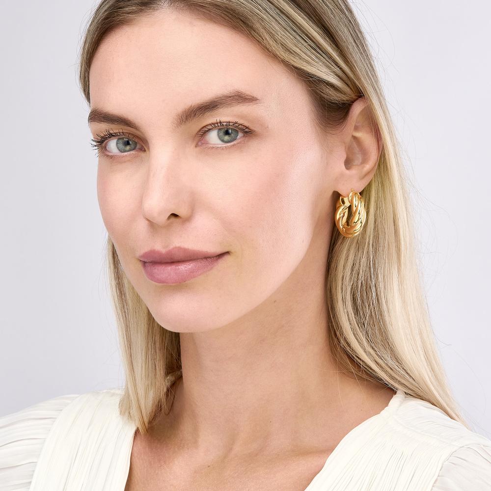 Olas d'Oro - 14K Yellow Gold Wide Twisted Puff Hoop Earrings Lightweight, Sculptural Design