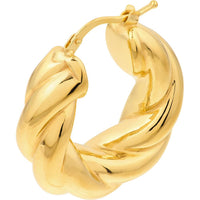 Olas d'Oro - 14K Yellow Gold Wide Twisted Puff Hoop Earrings Lightweight, Sculptural Design