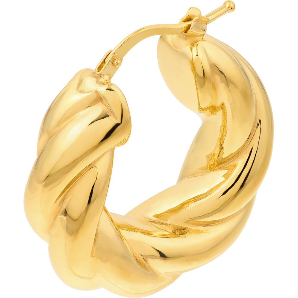 Olas d'Oro - 14K Yellow Gold Wide Twisted Puff Hoop Earrings Lightweight, Sculptural Design