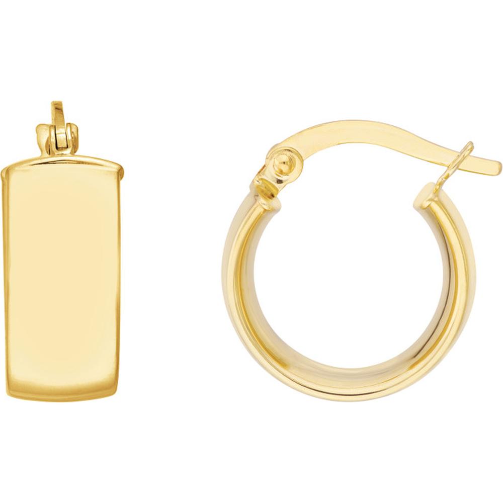 Olas d'Oro - 14K Yellow Gold Wide Wedding Band Hoop Earrings - 1.60 Grams Total Weight