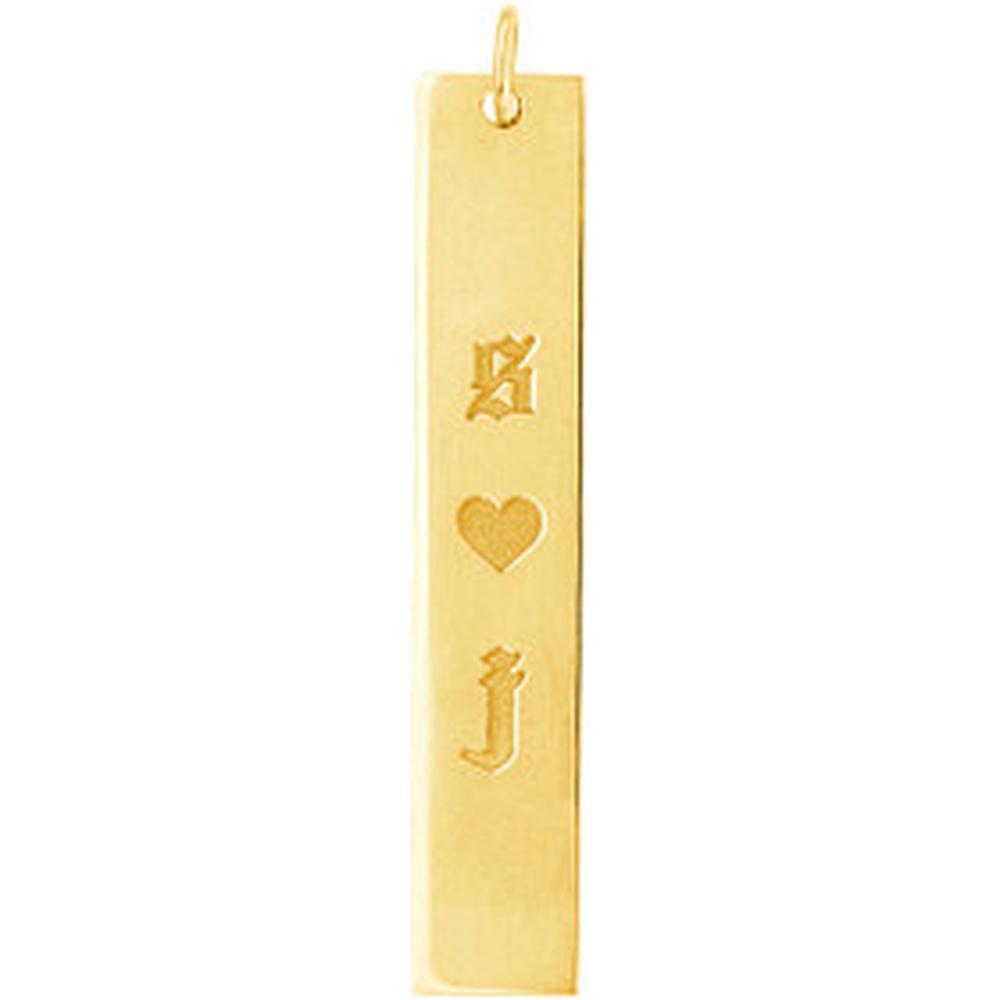 Olas d'Oro - 14K Yellow Gold X-Long Vertical Bar Engravable Charm 8x42mm 2.31 Grams