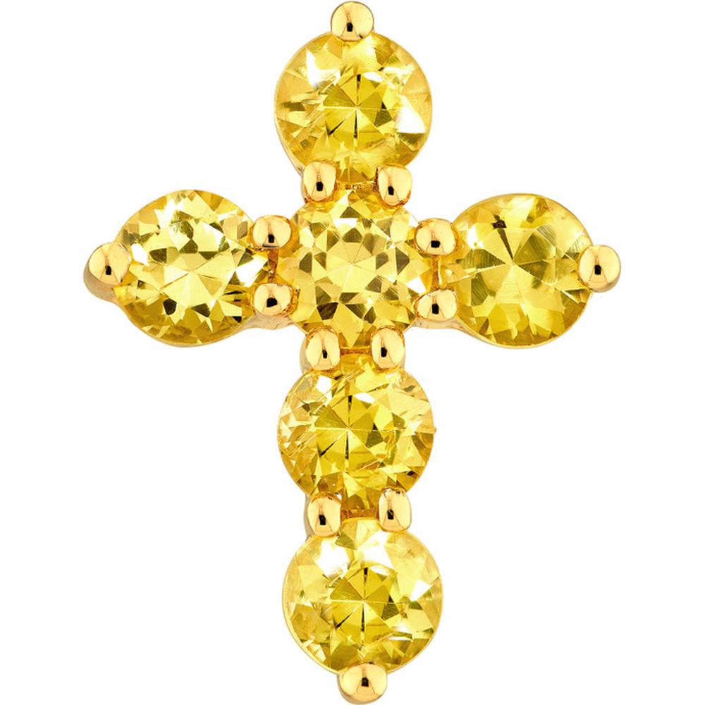 Olas d'Oro - 14K Yellow Gold Yellow Sapphire Cross Pendant - 0.90 Carat Total Gem Weight