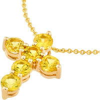 Olas d'Oro - 14K Yellow Gold Yellow Sapphire Cross Pendant - 0.90 Carat Total Gem Weight