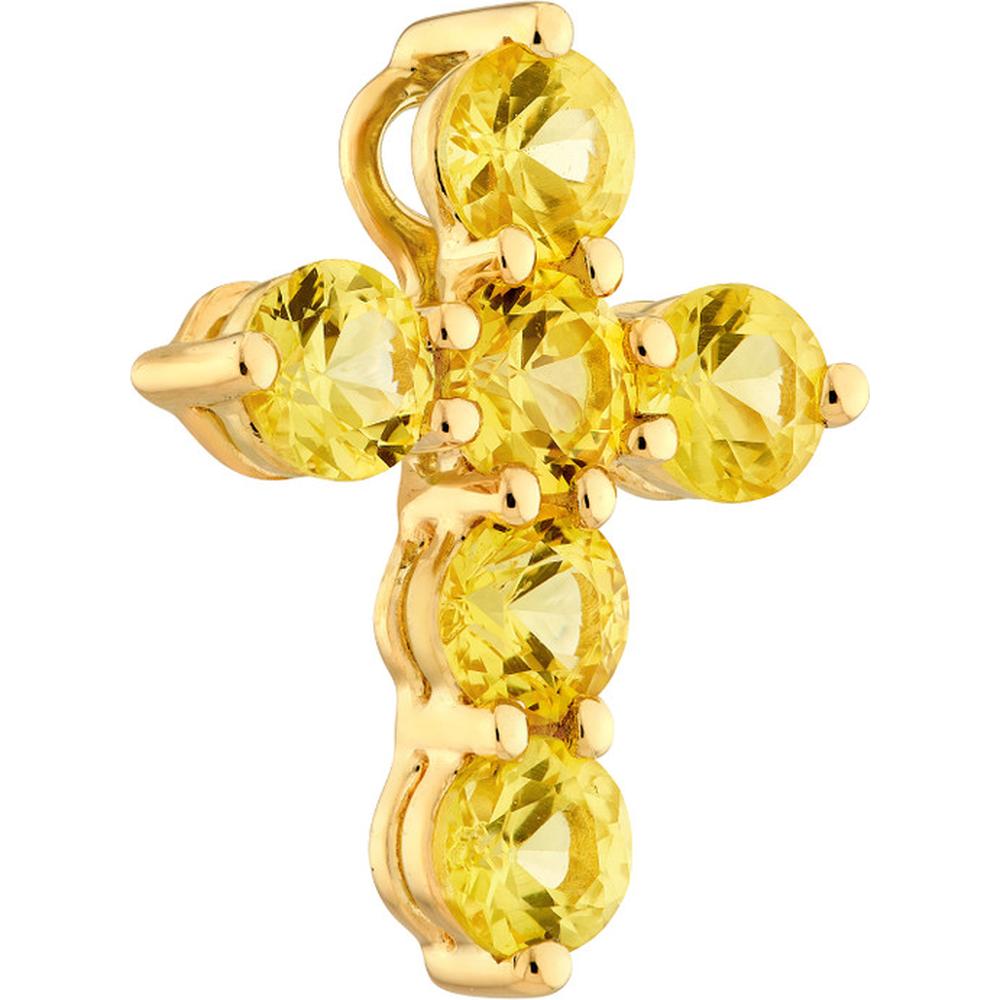 Olas d'Oro - 14K Yellow Gold Yellow Sapphire Cross Pendant - 0.90 Carat Total Gem Weight