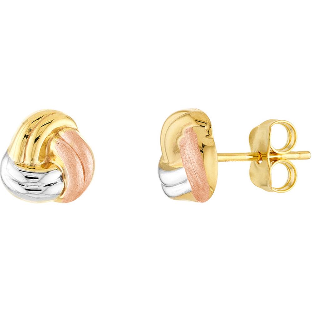 Olas d'Oro - 14K Yellow, Rose, and White Gold Baby Love Knot Stud Earrings  1.10g Total Weight