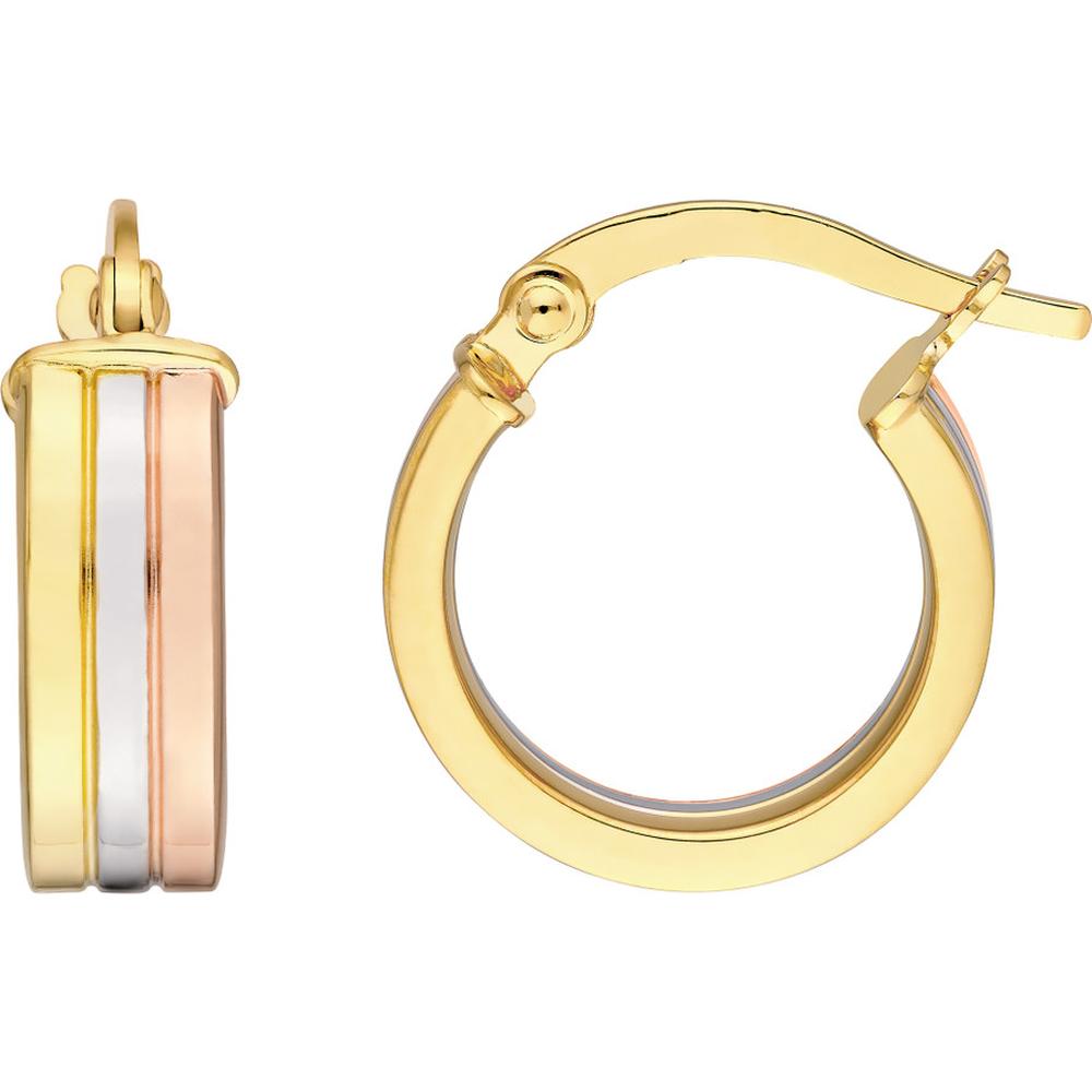 Olas d'Oro - 14K Yellow, Rose, and White Gold Tri-Color 10mm Round Hoop Earrings - Lightweight and Stylish