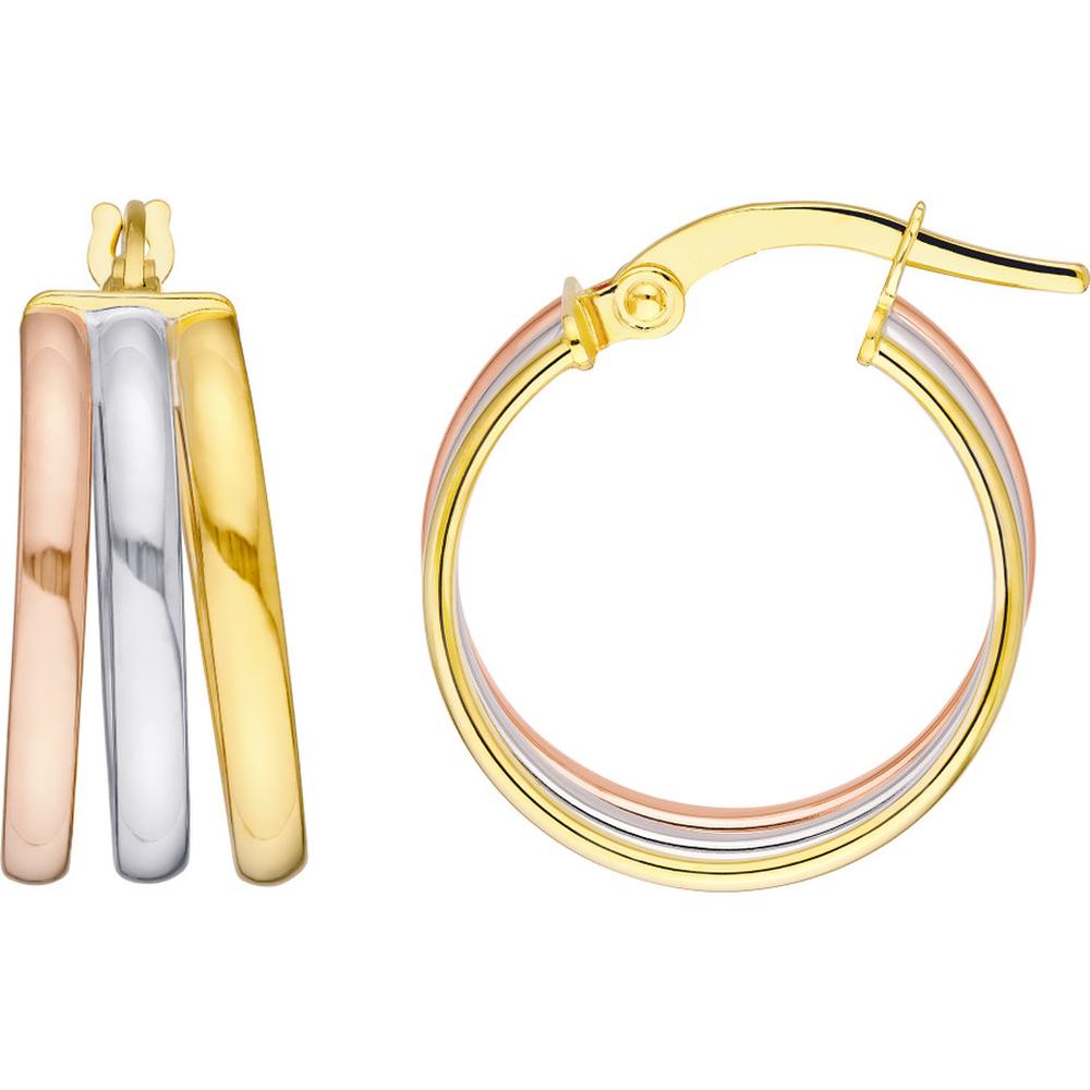 Olas d'Oro - 14K Yellow, Rose & White Gold Tri-Color 15mm Triple Hoop Earrings