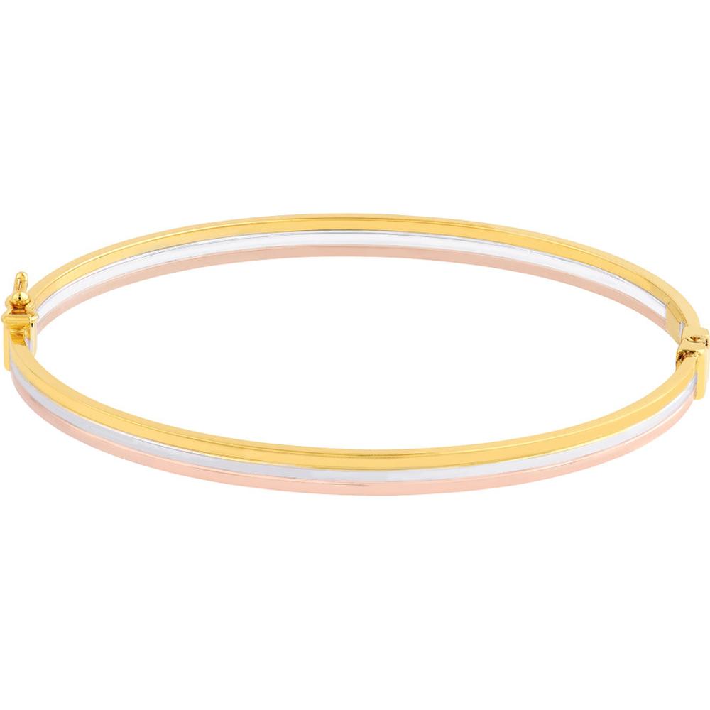 Olas d'Oro - 14K Yellow, Rose, and White Gold Tri-Color Bangle with Hinge Clasp - 4.60g