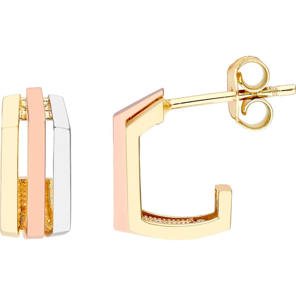 Olas d'Oro - 14K Yellow, Rose & White Gold Tri-Color Geometric Hoop Earrings - 2.25g