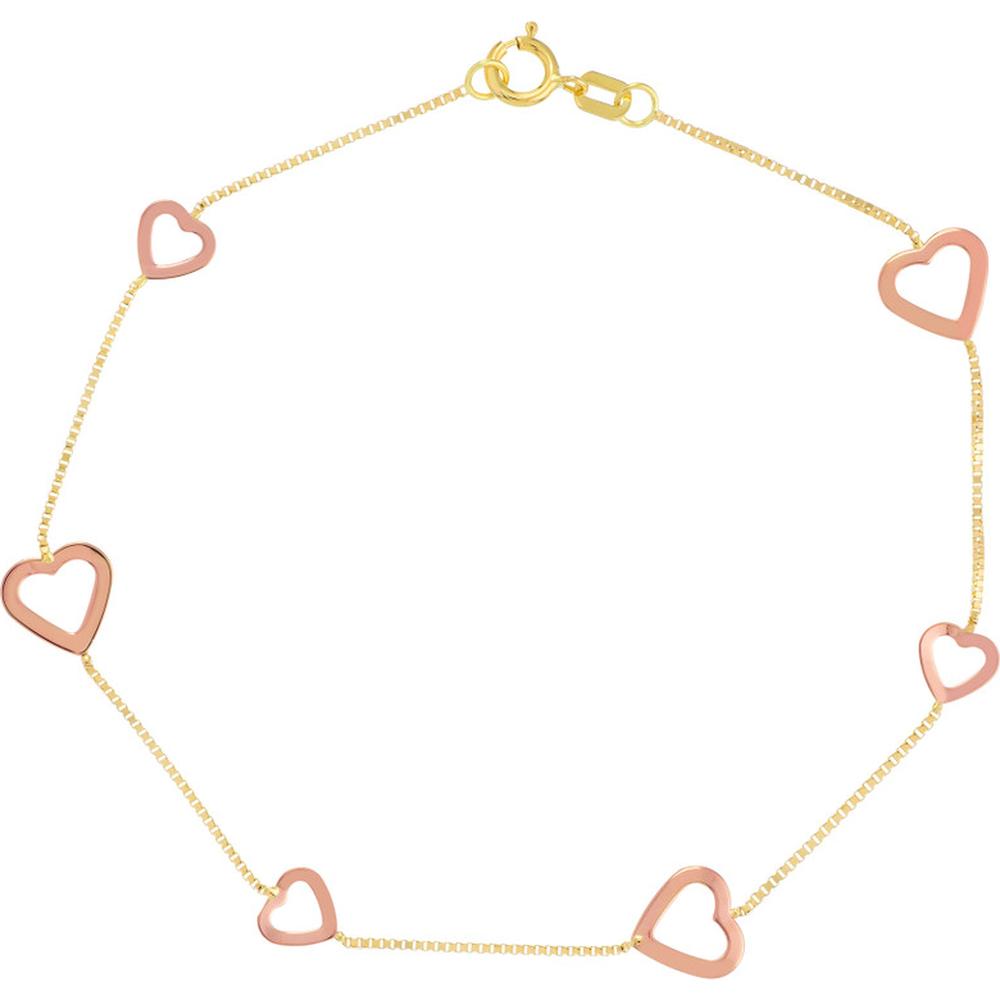 Olas d'Oro - 14K Yellow/Rose Gold Open Heart on Box Chain Bracelet