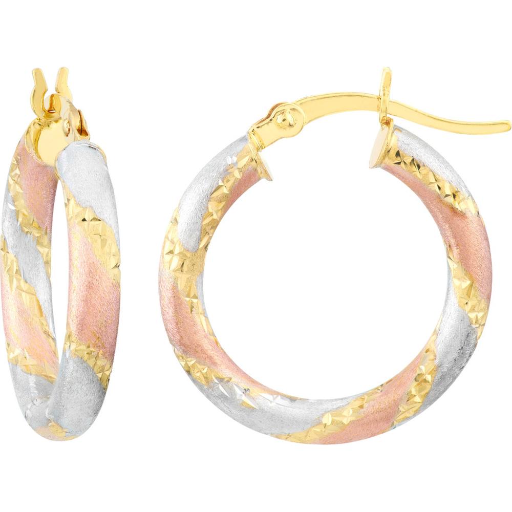 Olas d'Oro - 14K Yellow, Rose, White Gold Tri-Color Spiral Hoop Earrings - 1.40g Total Weight