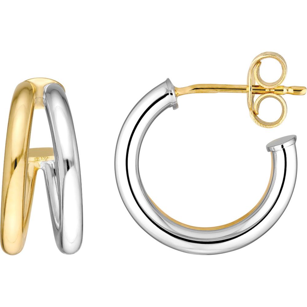 Olas d'Oro - 14K Yellow/White Gold 10mm Two-Tone Double Open Hoop Earrings - 1.50g Total Weight