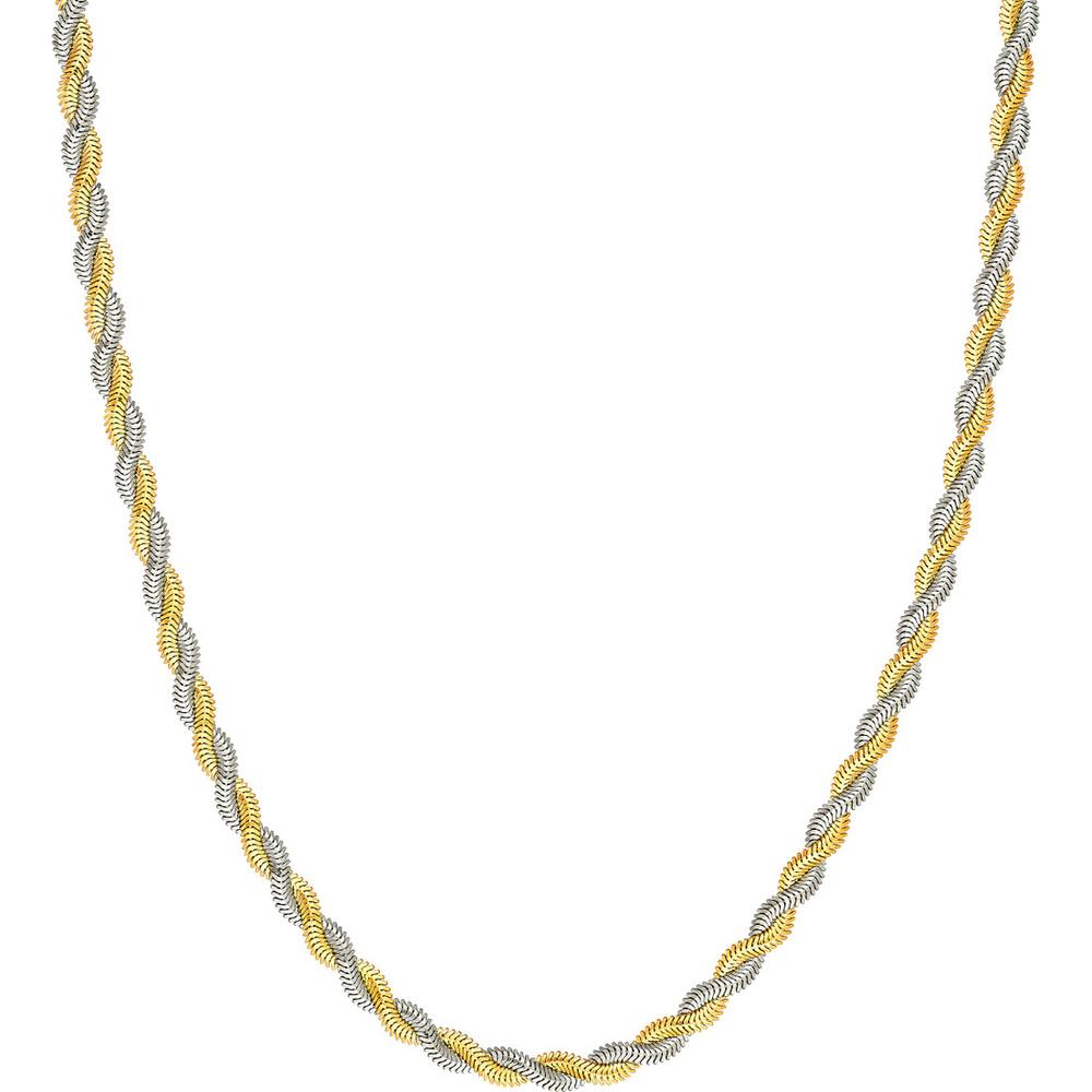 Olas d'Oro - 14K Yellow/White Gold 18'' Two-Tone Braided Snake Chain Necklace - 11.75g Weight