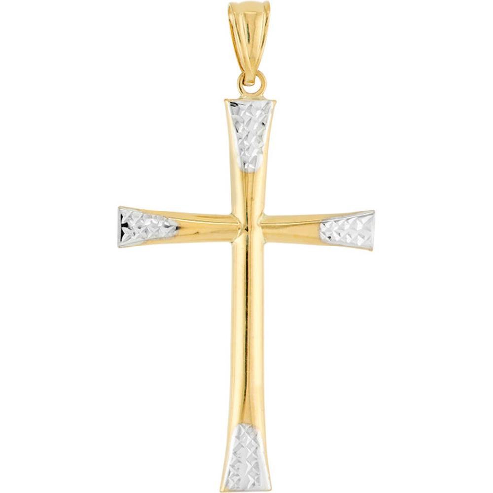Olas d'Oro - 14K Yellow/White Gold Cross Pendant with Diamond-Cut Accents - 1.15g Average Weight