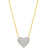 Olas d'Oro - 14K Yellow/White Gold Diamond Pave Heart Necklace - 1.0 Carat Total Diamond Weight