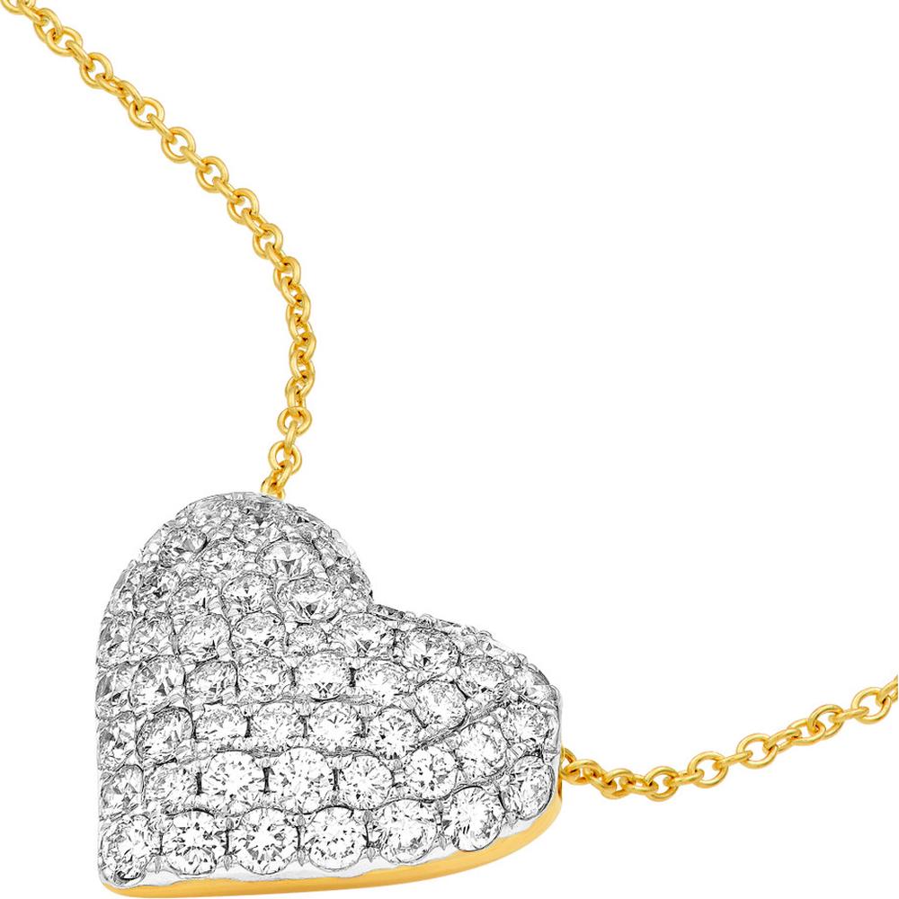 Olas d'Oro - 14K Yellow/White Gold Diamond Pave Heart Necklace - 1.0 Carat Total Diamond Weight