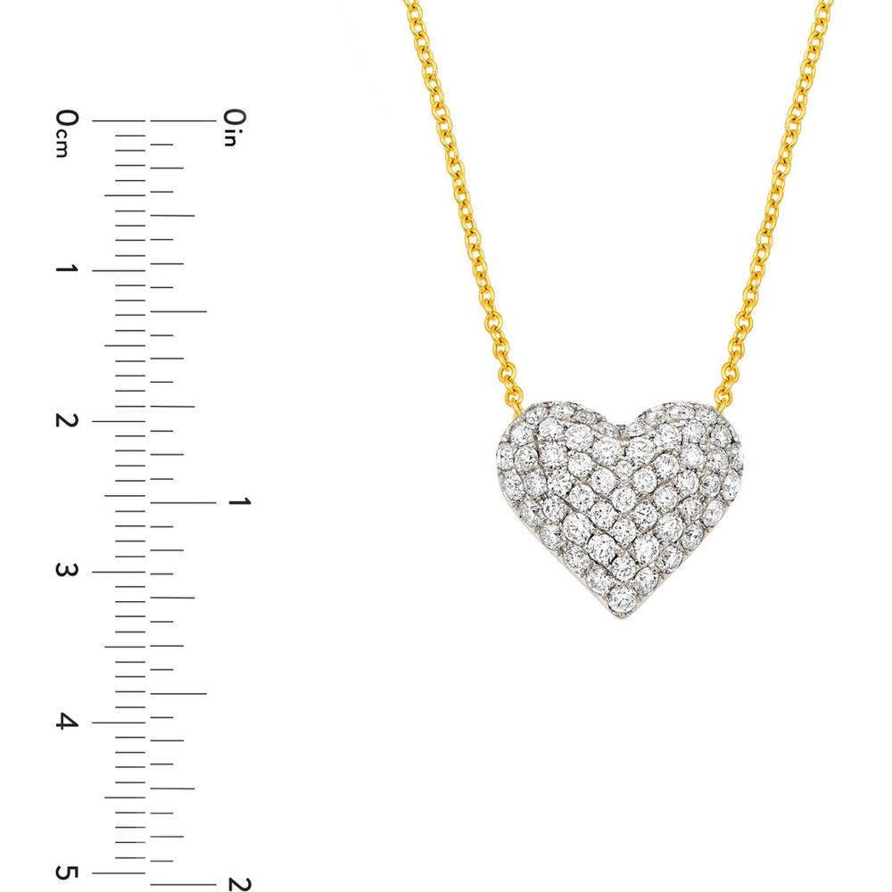 Olas d'Oro - 14K Yellow/White Gold Diamond Pave Heart Necklace - 1.0 Carat Total Diamond Weight