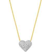 Olas d'Oro - 14K Yellow/White Gold Diamond Pave Heart Necklace - 1/2 Total Carat Weight