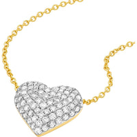 Olas d'Oro - 14K Yellow/White Gold Diamond Pave Heart Necklace - 1/2 Total Carat Weight