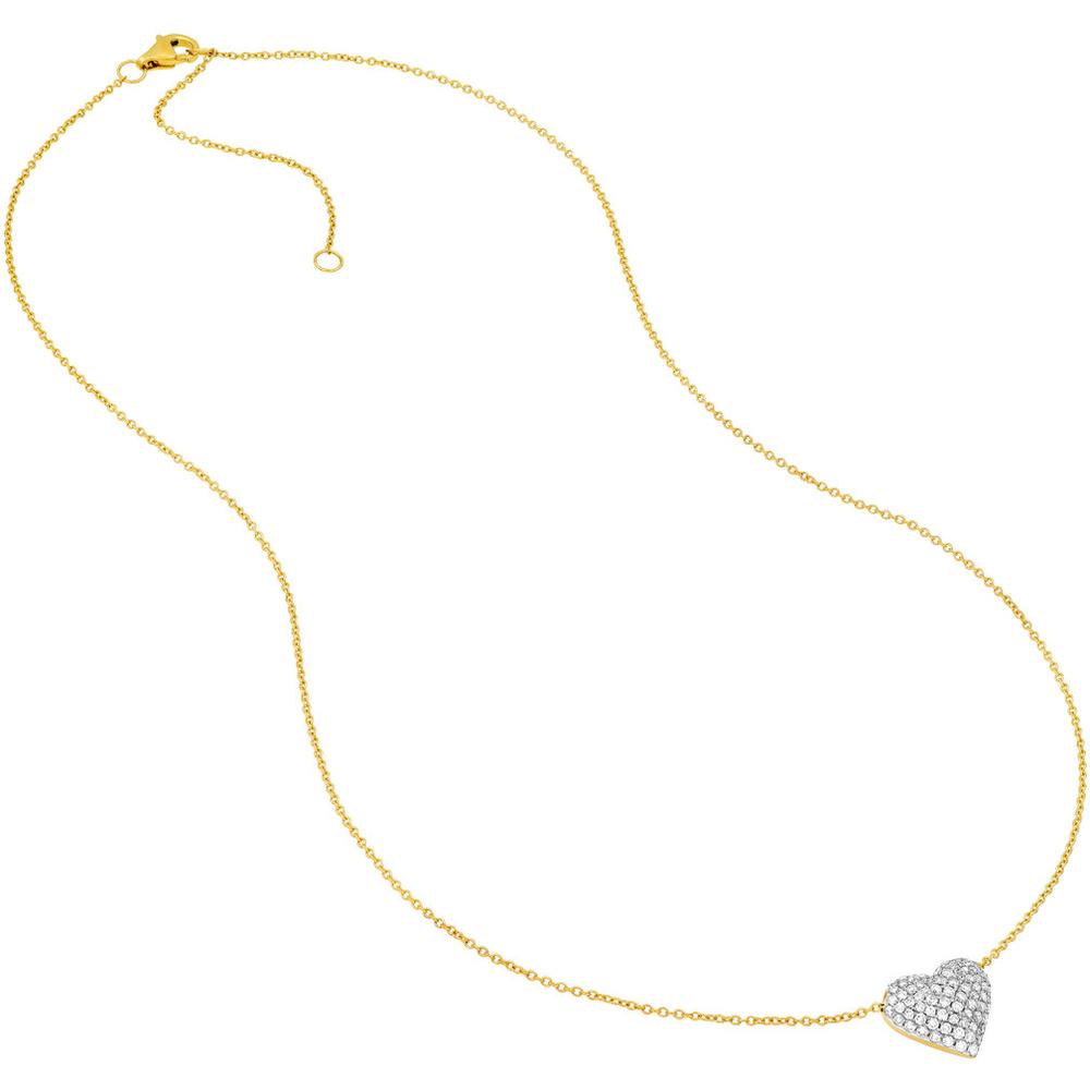 Olas d'Oro - 14K Yellow/White Gold Diamond Pave Heart Necklace - 1/2 Total Carat Weight
