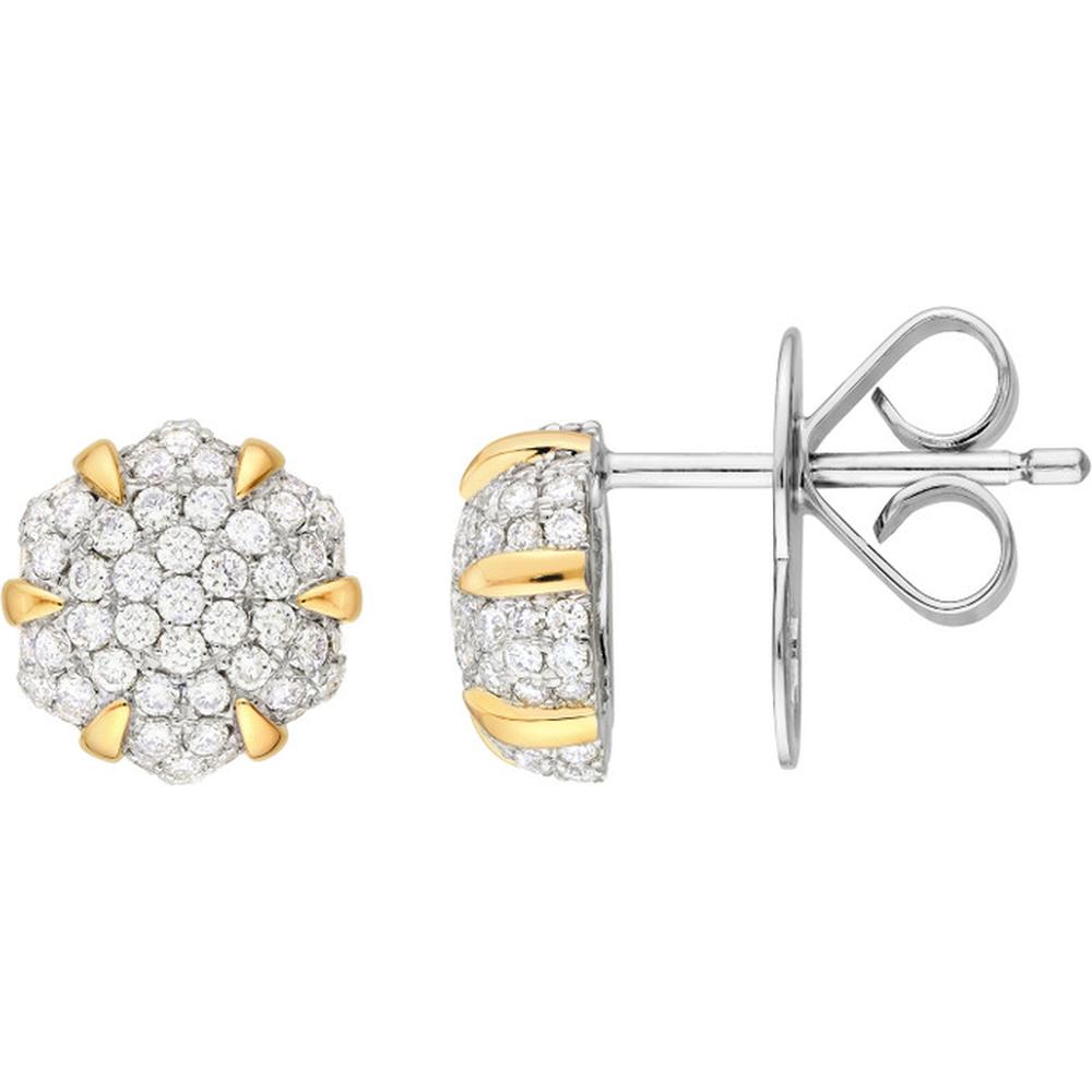 Olas d'Oro - 14K Yellow/White Gold Diamond Pave Hexagon Stud Earrings - 0.57 Carat Total Diamond Weight