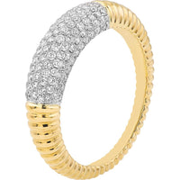 Olas d'Oro - 14K Yellow/White Gold Diamond Pave Ribbed Dome Ring - 0.78 Carat Total Diamond Weight
