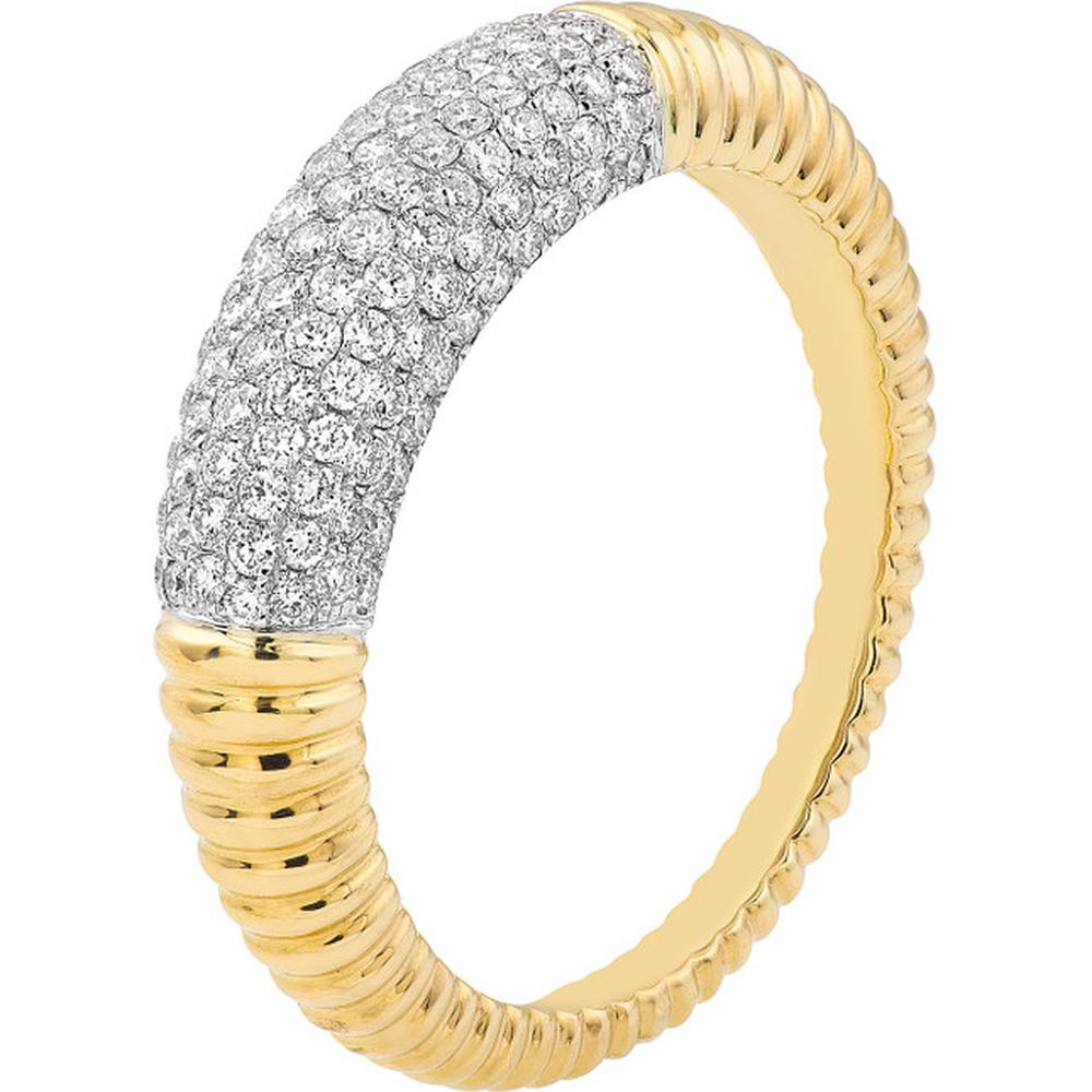 Olas d'Oro - 14K Yellow/White Gold Diamond Pave Ribbed Dome Ring - 0.78 Carat Total Diamond Weight