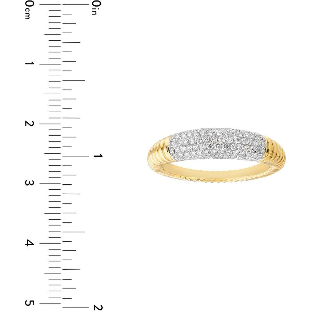 Olas d'Oro - 14K Yellow/White Gold Diamond Pave Ribbed Dome Ring - 0.78 Carat Total Diamond Weight