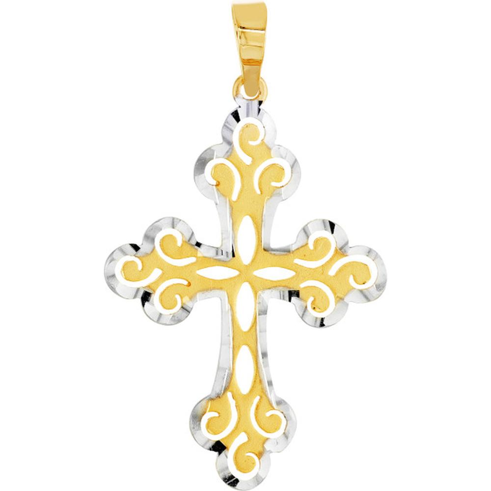 Olas d'Oro - 14K Yellow/White Gold Filigree Cross Pendant - 1.20g
