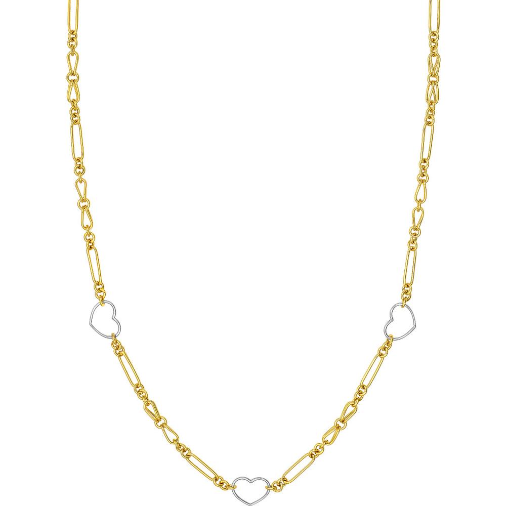 Olas d'Oro - 14K Yellow/White Gold Heart and Link Station Necklace - 6.12g Total Weight