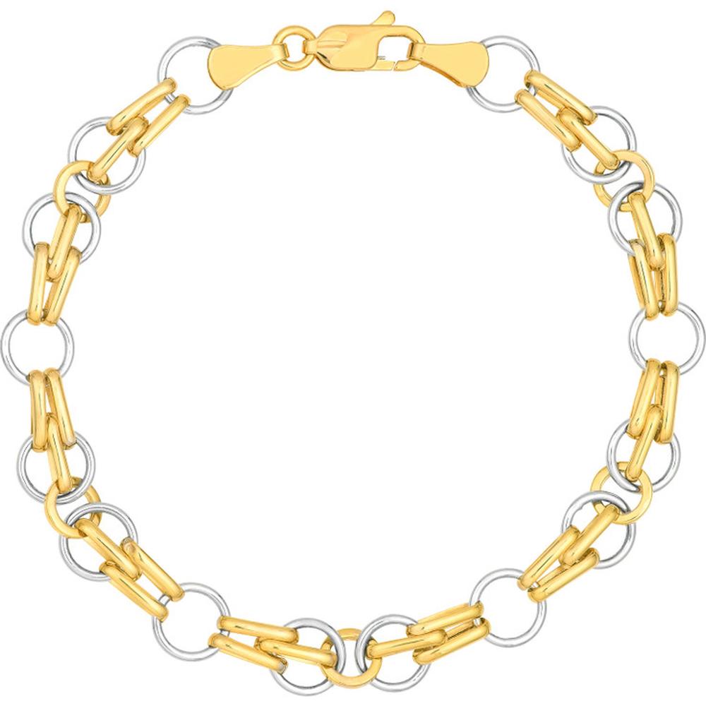 Olas d'Oro - 14K Yellow/White Gold Mixed Round Oval Link Bracelet - 7.25" Length