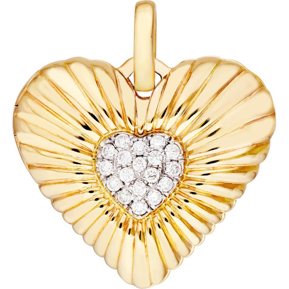 Olas d'Oro - 14K Yellow/White Gold Pave Diamond Fluted Heart Locket - 1/15 Carat Total Diamond Weight