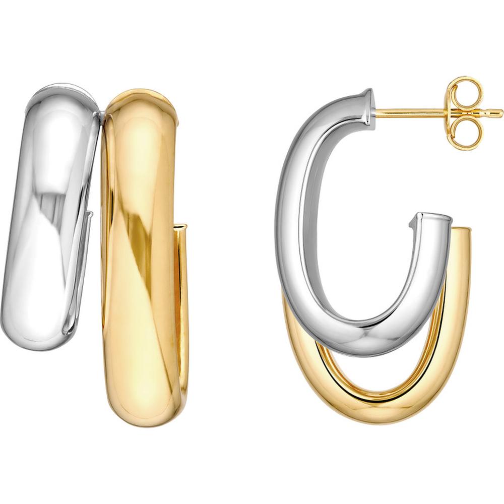 Olas d'Oro - 14K Yellow/White Gold Two-Tone D-Tube Open Hoop Earrings