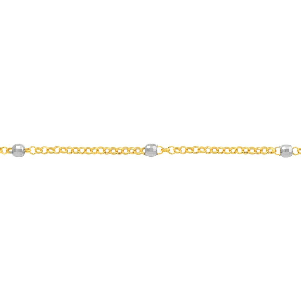 Olas d'Oro - 14K Yellow/White Gold Two-Tone Disco Bead Rolo Chain Bracelet with Diamond Cut Beads