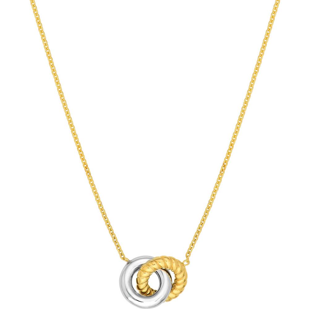 Olas d'Oro - 14K Yellow/White Gold Two-Tone Interlocking Circle Pendant Necklace with Adjustable Length and Pear-Shaped Lobster Lock