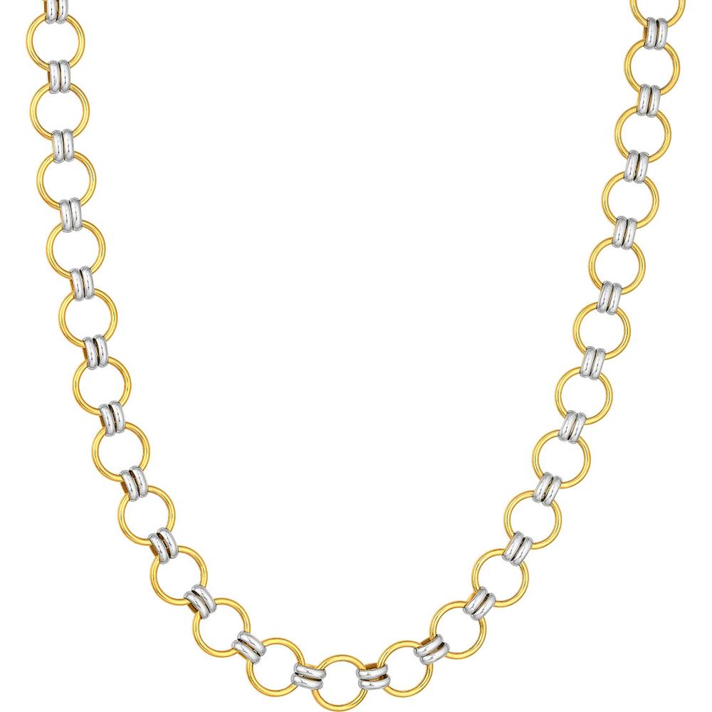 Olas d'Oro - 14K Yellow/White Gold Two-Tone Round Link Necklace - 15.90g Total Weight