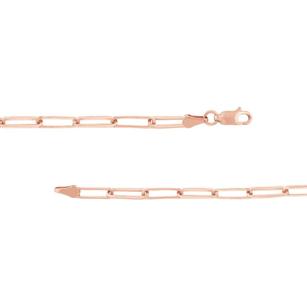 Olas d'Oro - 18K Rose Gold 3.80mm Designer Long Link Chain Bracelet - 8" Length