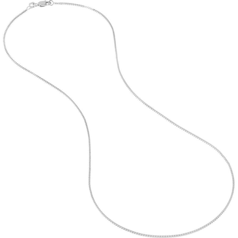 Olas d'Oro - 18K White Gold 22" Box Chain Necklace with Lobster Clasp - 0.96mm Width