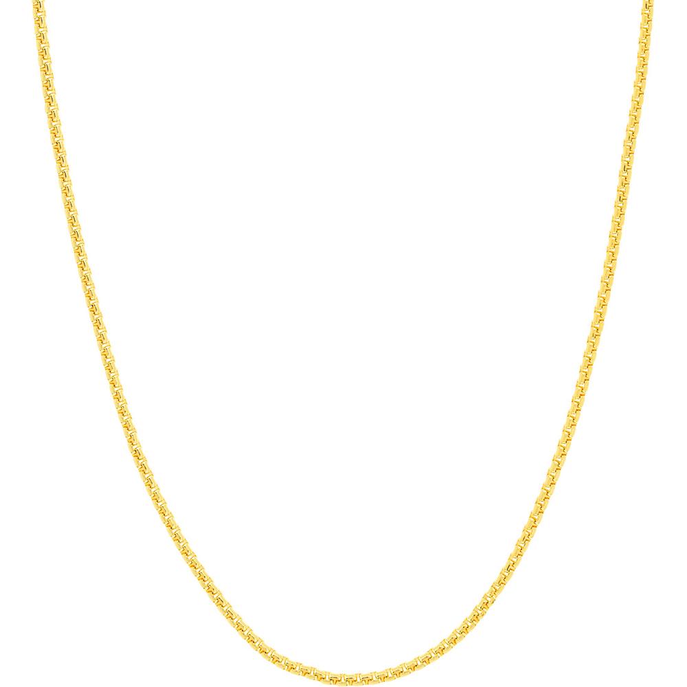 Olas d'Oro - 18K Yellow Gold 18" Solid Round Box Chain Necklace with Lobster Lock 16.56 Grams Total Weight