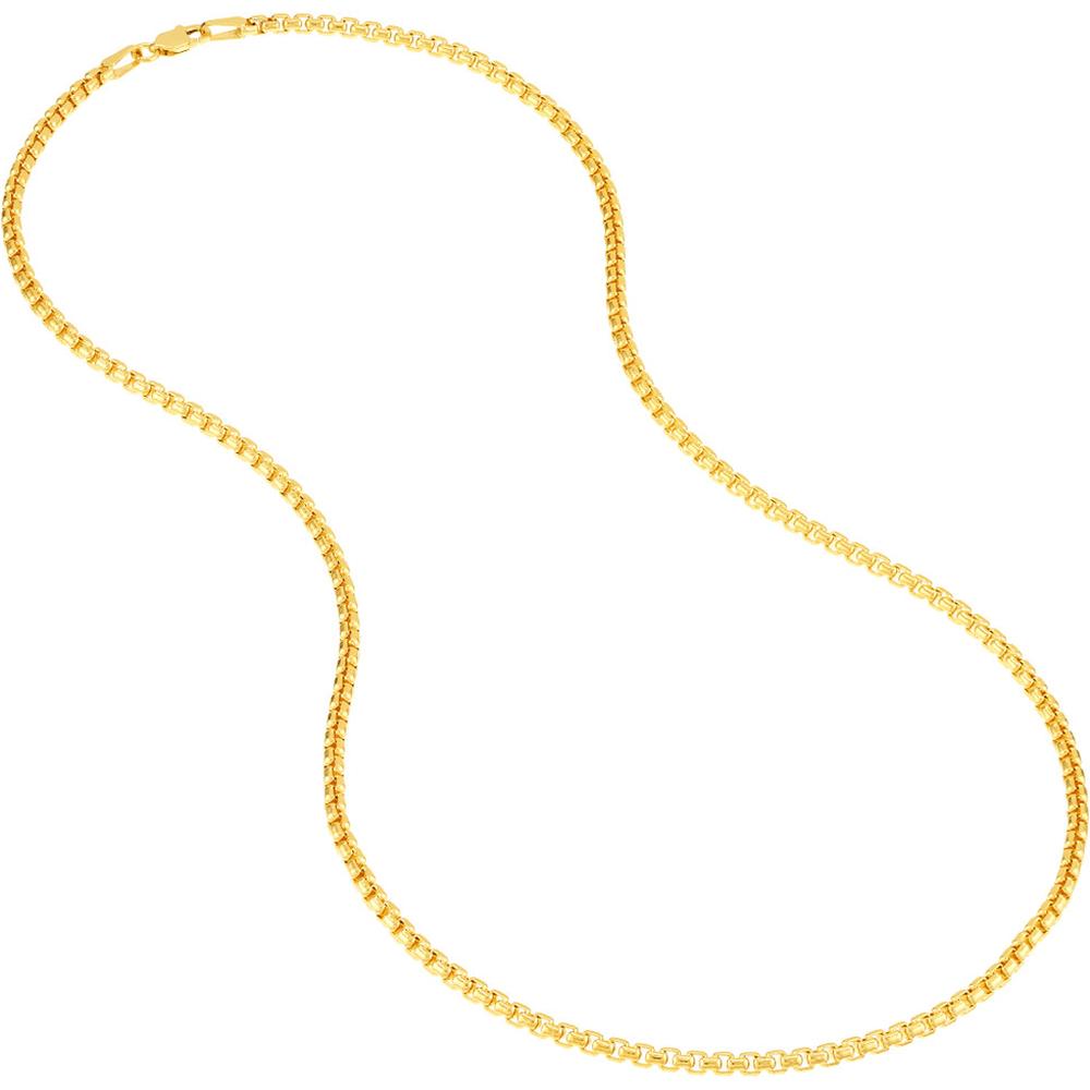 Olas d'Oro - 18K Yellow Gold 2.7mm Solid Round Box Chain Bracelet with Lobster Lock - 7.25" Length