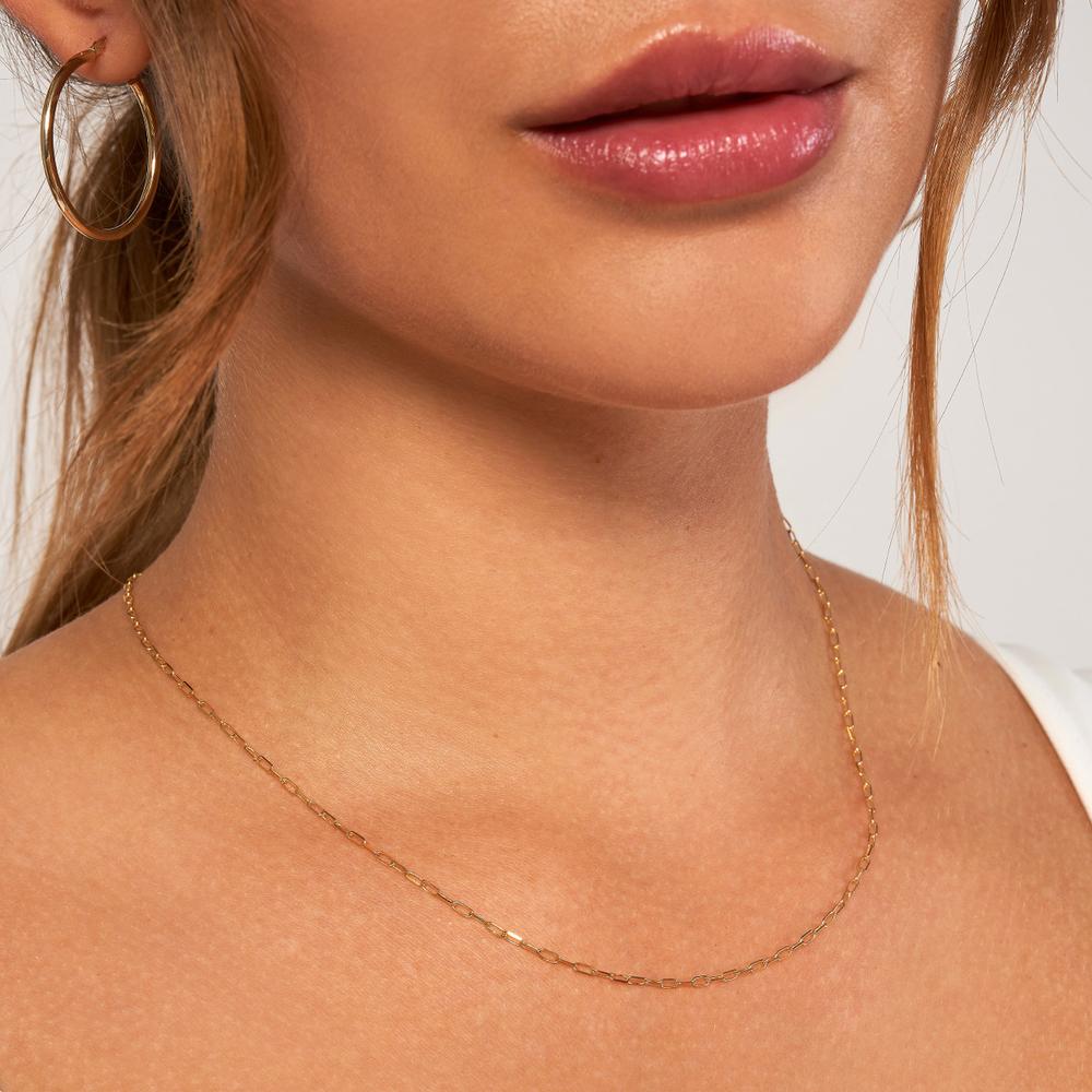 Olas d'Oro - 18K Yellow Gold 24" Paper Clip Chain Necklace with Diamond-Cut Links - 3.03 Grams Weight