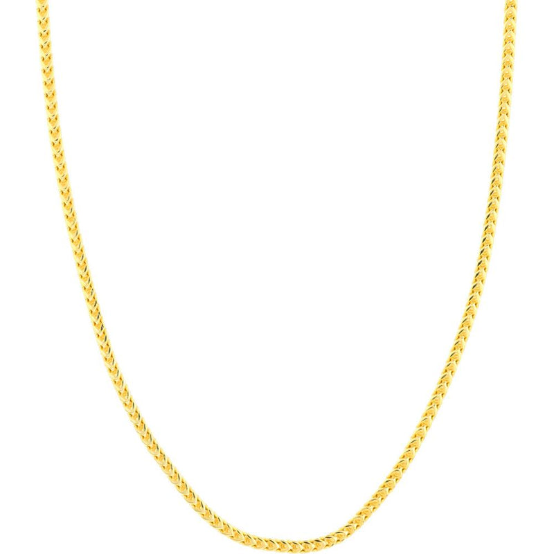 Olas d'Oro - 18K Yellow Gold 3mm Franco Chain Necklace with Pear Shaped Lobster Lock 26 Inches