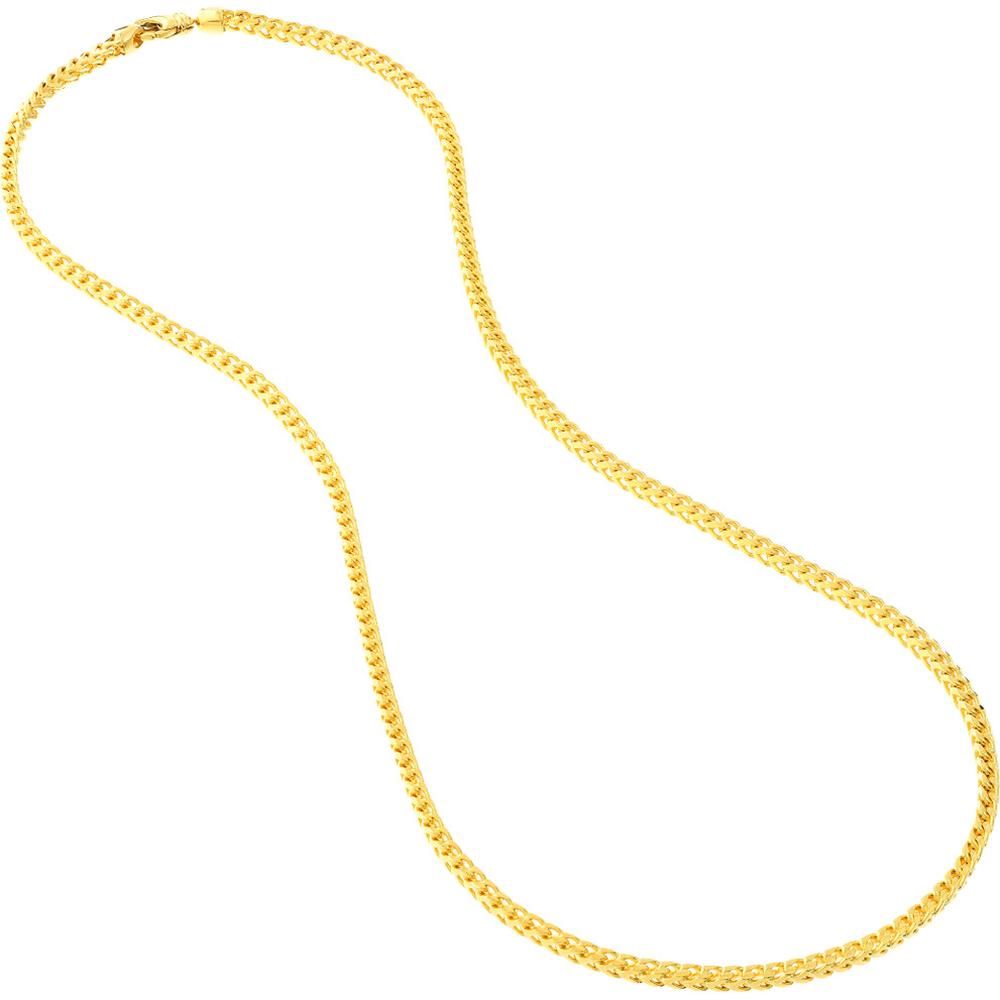 Olas d'Oro - 18K Yellow Gold 3mm Franco Chain Necklace with Pear Shaped Lobster Lock 26 Inches