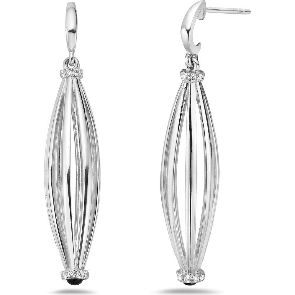 Onyx and Diamond Graduated Barrel Birdcage Earrings in 18K White Gold by Charles Krypell