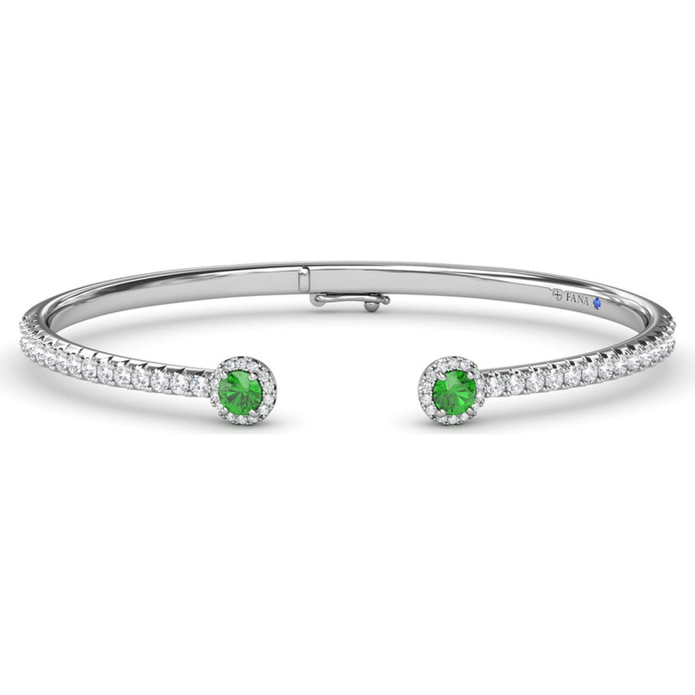 Open Bangle with Halo Round Emeralds and Pavé Diamonds by Fana - 1.84 Carat Total Gemstone Weight