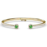 Open Bangle with Halo Round Emeralds and Pavé Diamonds by Fana - 1.84 Carat Total Gemstone Weight